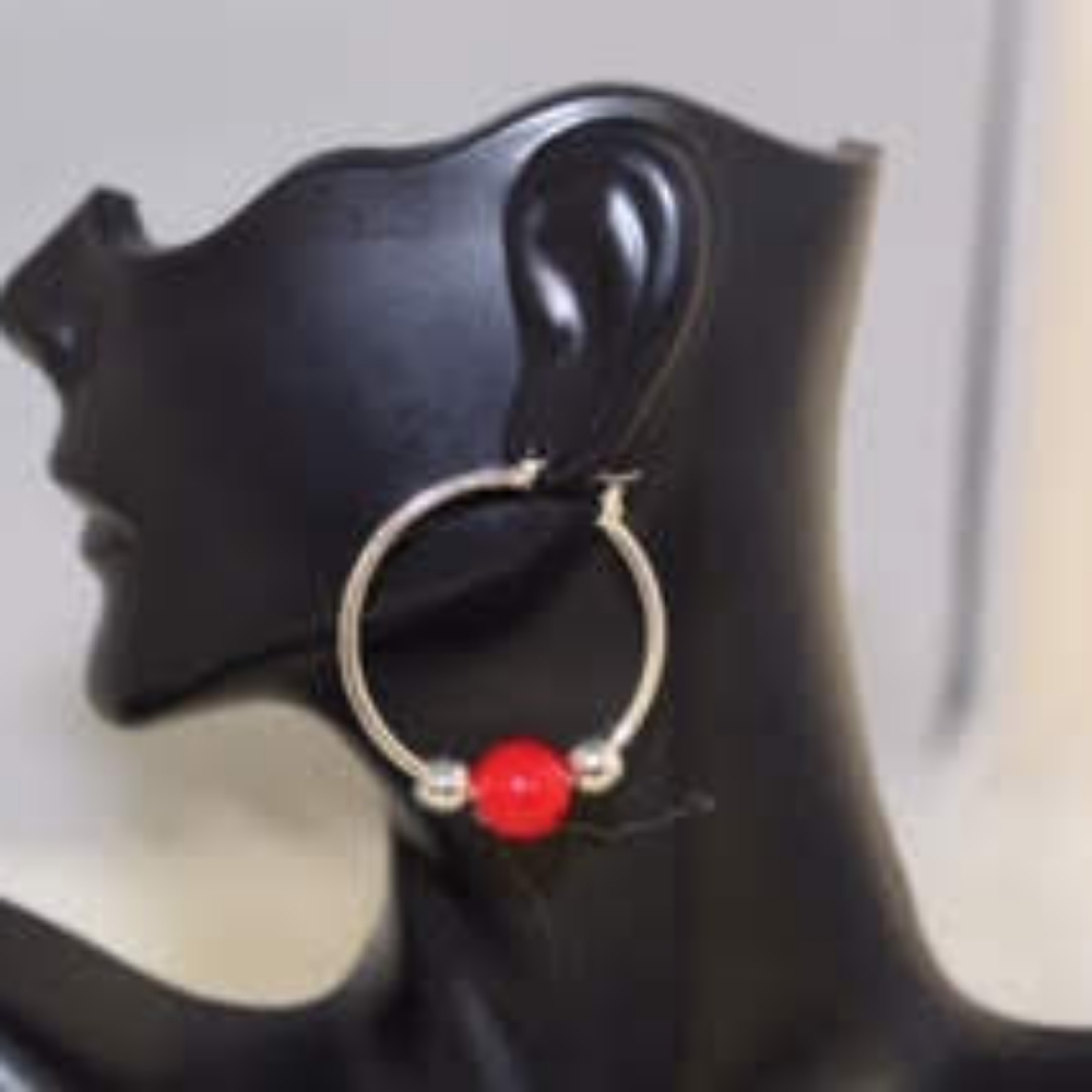 Hoop Earrings with Red Bead